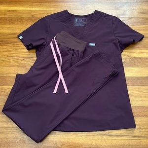 Figs set. Catarina size small. Yola pants small/tall length. Color is dark fig.